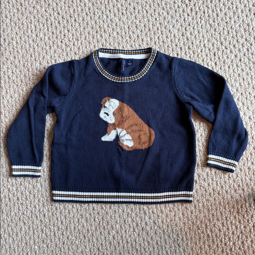 Janie And Jack Navy Bulldog Dog Sweater Crewneck 2T